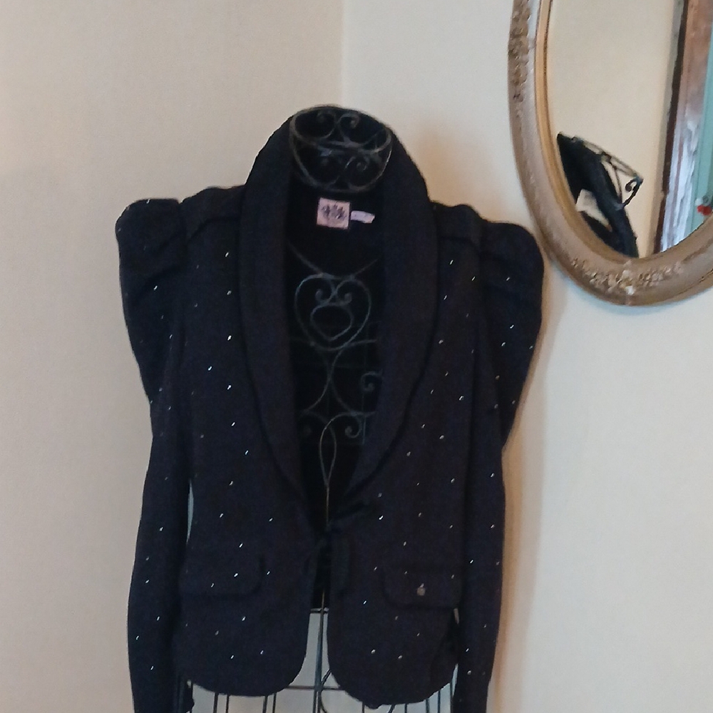 Juicy Couture Extra Large Black Cotton Jersey Fabric Blazer